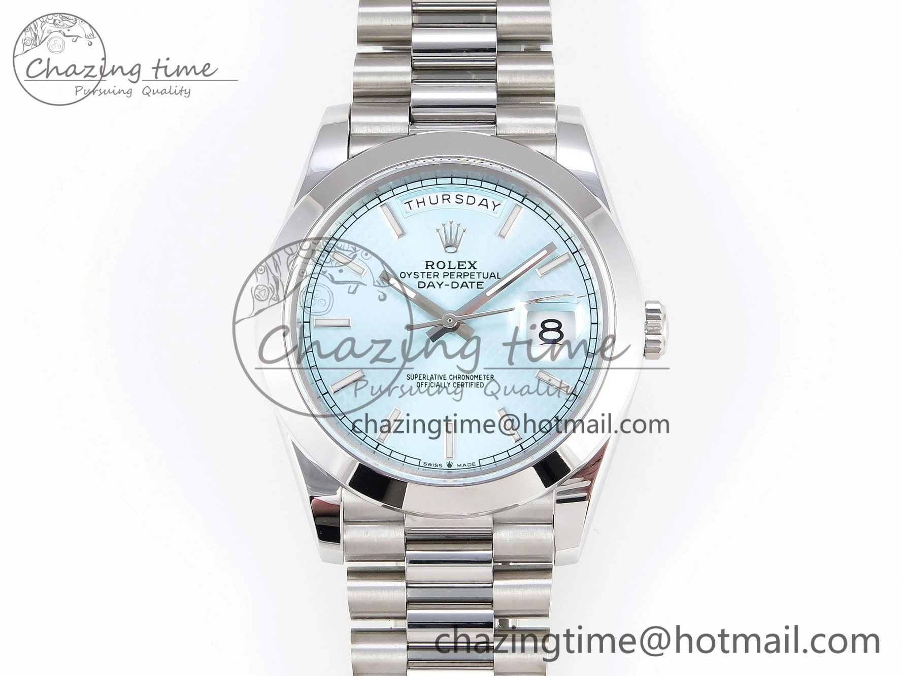 EyeCatching Day-Date 40mm 228239 BP New Dial Version 904 SS Ice Blue Stick Markers Dial On SS President Bracelet A 1876