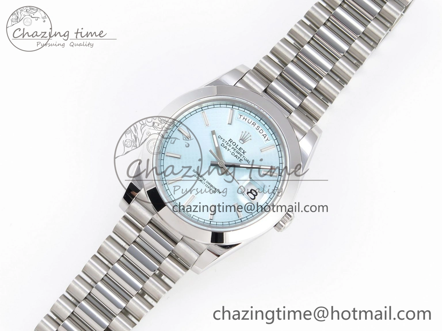 EyeCatching Day-Date 40mm 228239 BP New Dial Version 904 SS Ice Blue Stick Markers Dial On SS President Bracelet A 1876
