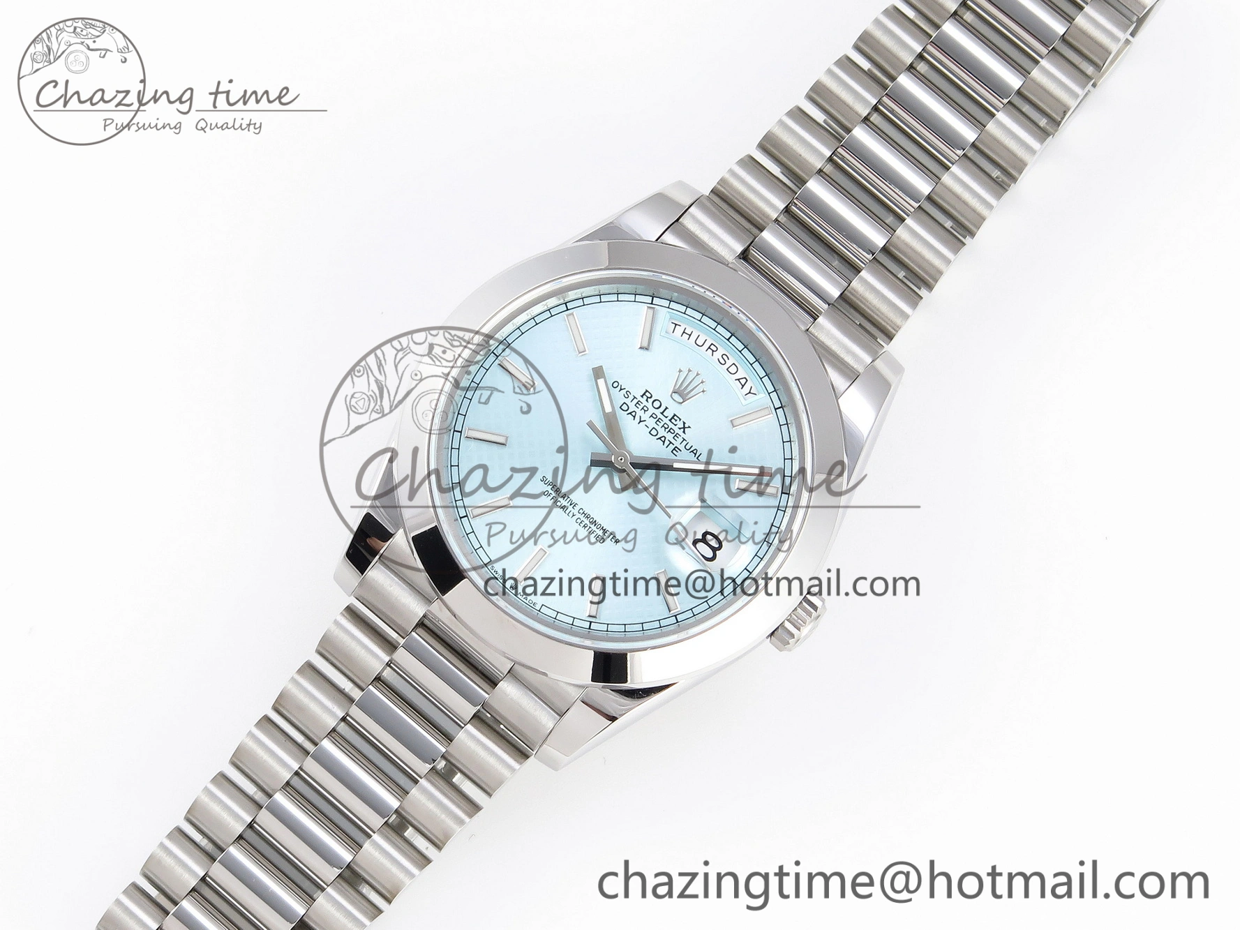 EyeCatching Day-Date 40mm 228239 BP New Dial Version 904 SS Ice Blue Stick Markers Dial On SS President Bracelet A 1876