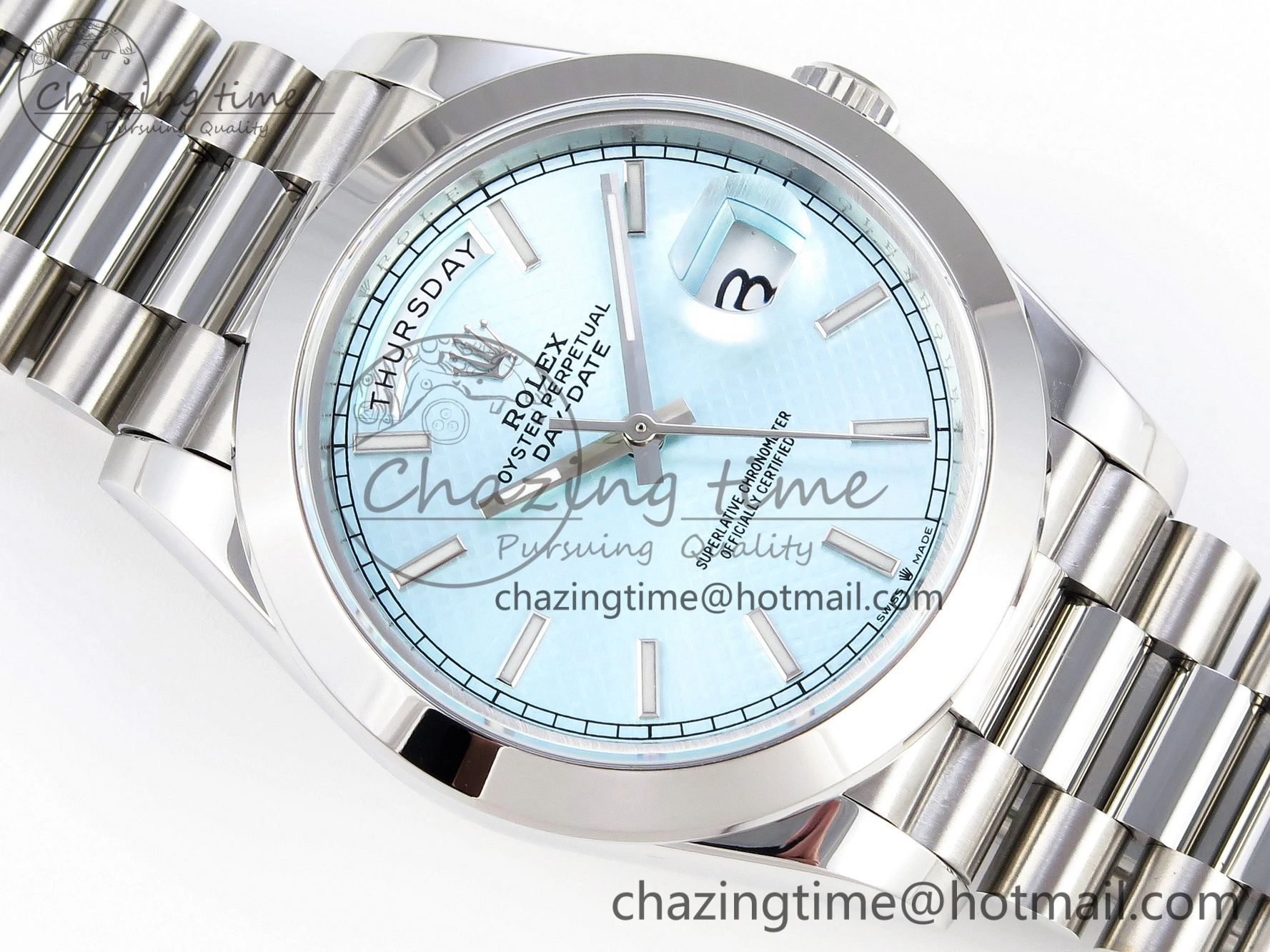 EyeCatching Day-Date 40mm 228239 BP New Dial Version 904 SS Ice Blue Stick Markers Dial On SS President Bracelet A 1876