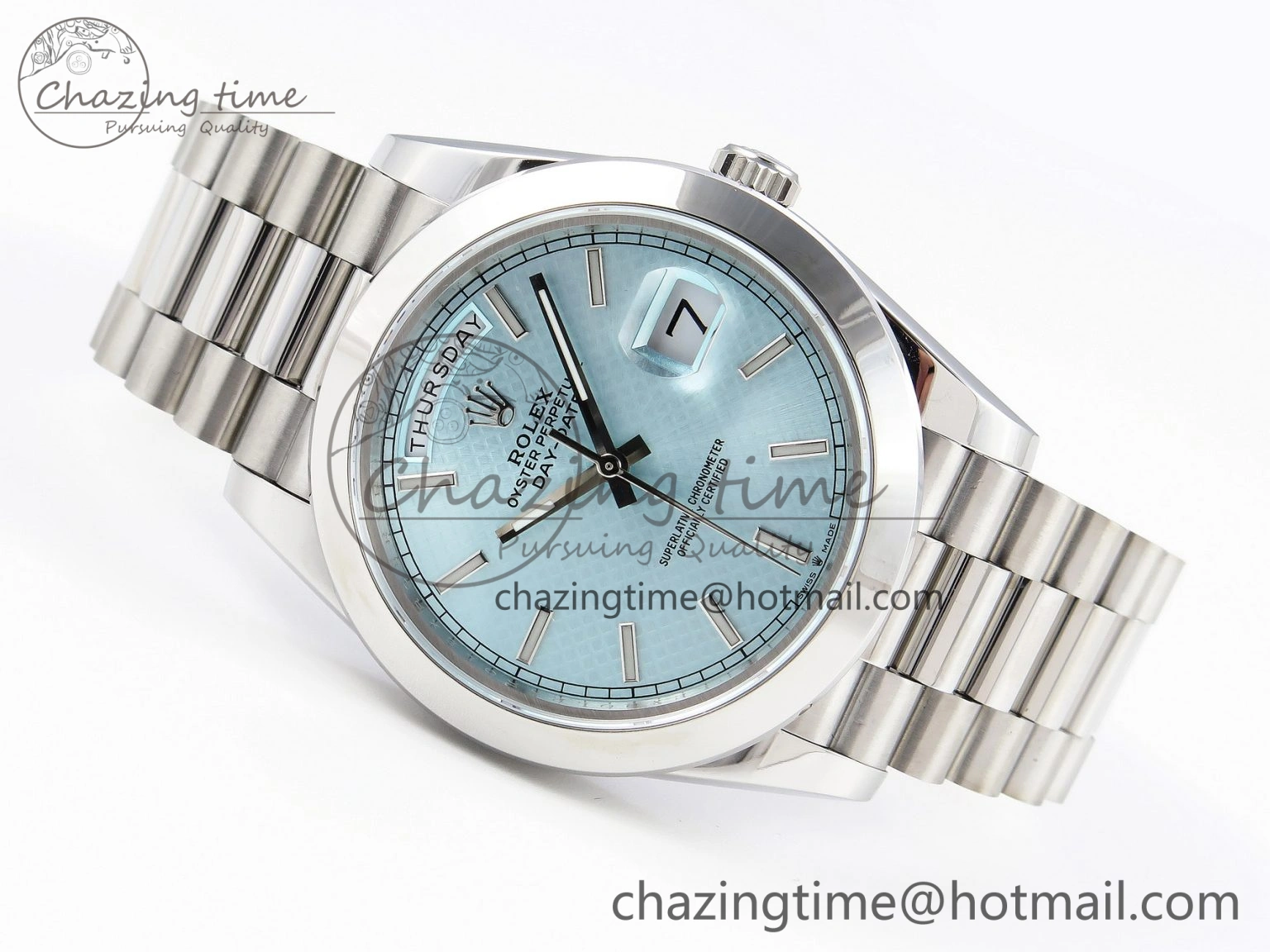EyeCatching Day-Date 40mm 228239 BP New Dial Version 904 SS Ice Blue Stick Markers Dial On SS President Bracelet A 1876