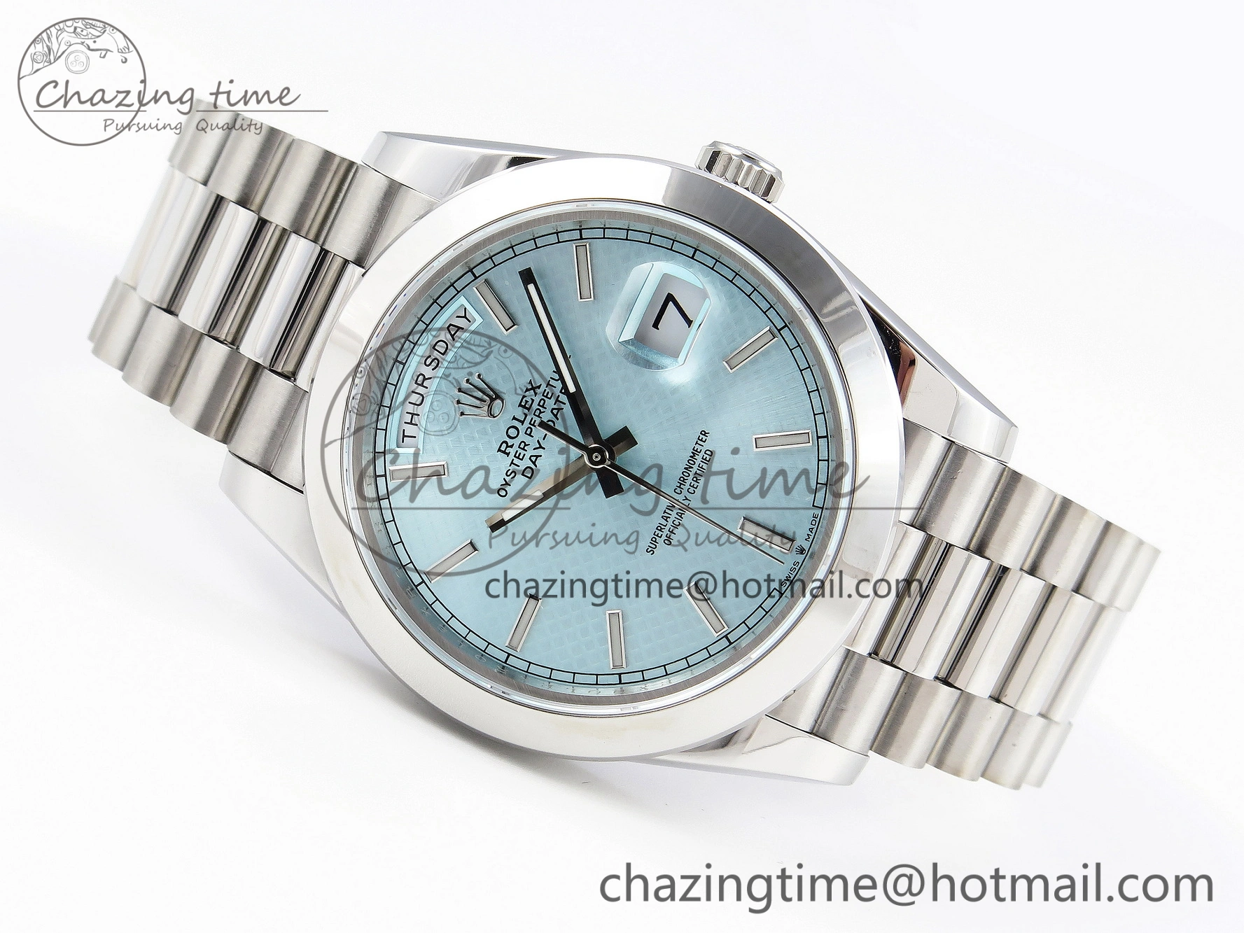 EyeCatching Day-Date 40mm 228239 BP New Dial Version 904 SS Ice Blue Stick Markers Dial On SS President Bracelet A 1876