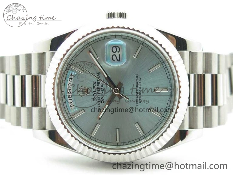 Day-Date 40mm 228239 BP New Dial Version 904 SS Ice Blue Stick Markers Dial on SS President Bracelet A BestValue 2821