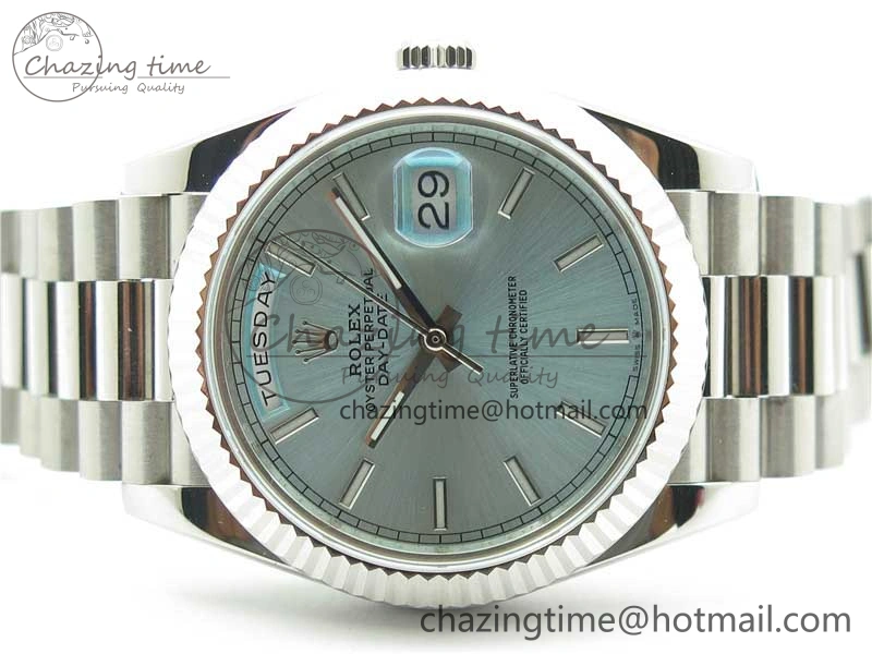 Day-Date 40mm 228239 BP New Dial Version 904 SS Ice Blue Stick Markers Dial on SS President Bracelet A BestValue 2821