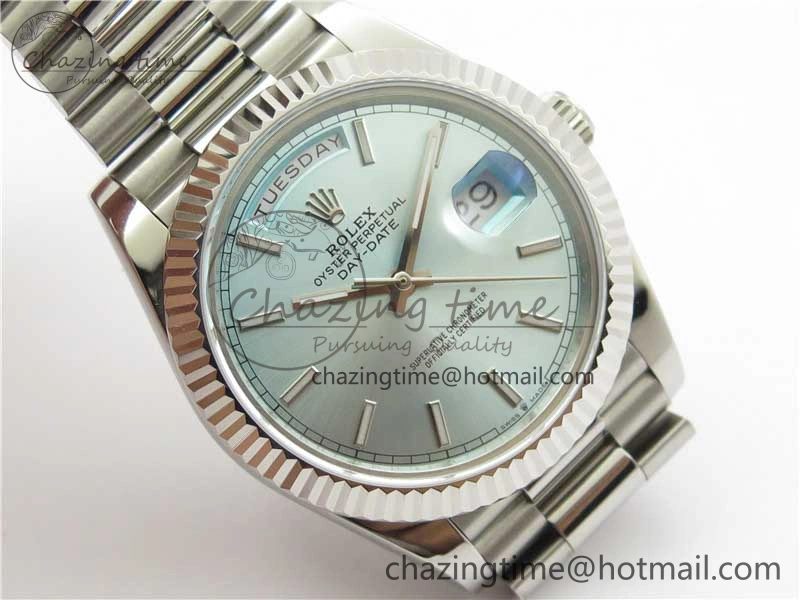 Day-Date 40mm 228239 BP New Dial Version 904 SS Ice Blue Stick Markers Dial on SS President Bracelet A BestValue 2821