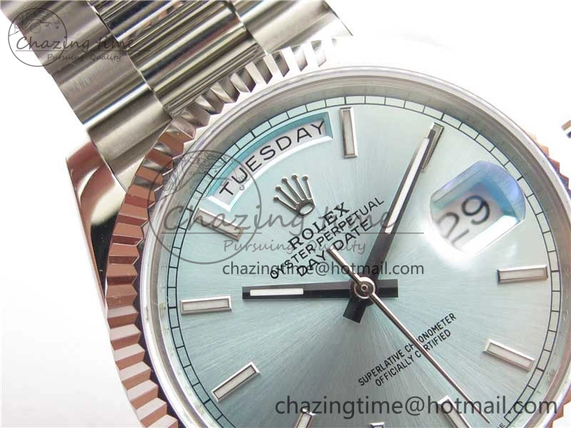 Day-Date 40mm 228239 BP New Dial Version 904 SS Ice Blue Stick Markers Dial on SS President Bracelet A BestValue 2821
