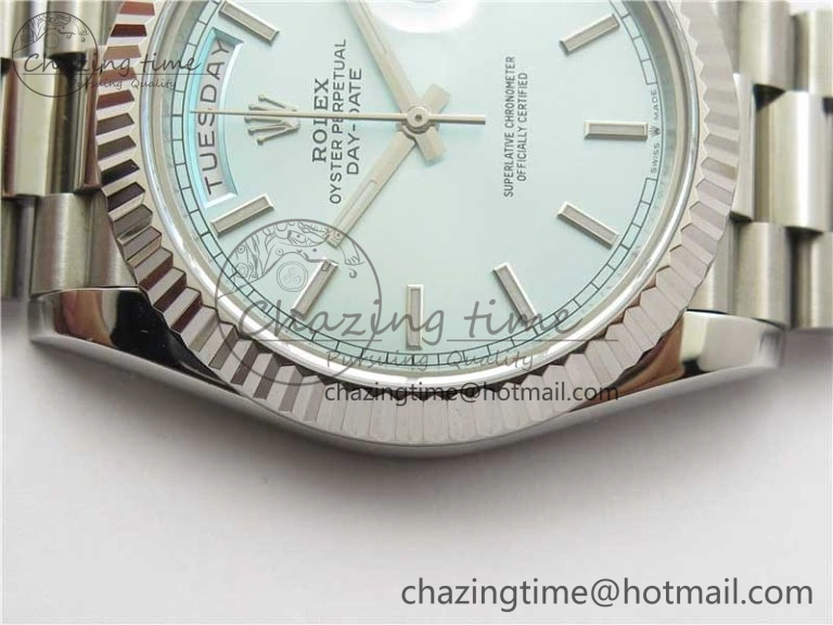 Day-Date 40mm 228239 BP New Dial Version 904 SS Ice Blue Stick Markers Dial on SS President Bracelet A BestValue 2821