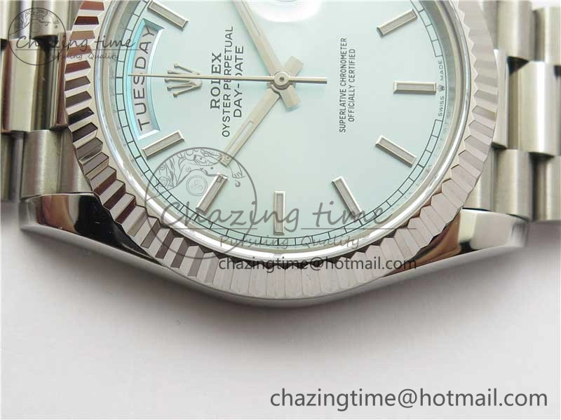 Day-Date 40mm 228239 BP New Dial Version 904 SS Ice Blue Stick Markers Dial on SS President Bracelet A BestValue 2821