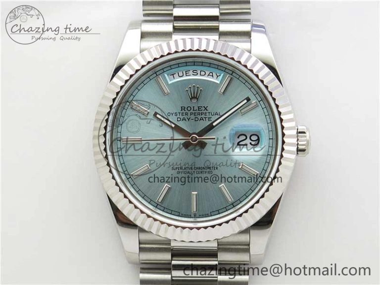 Day-Date 40mm 228239 BP New Dial Version 904 SS Ice Blue Stick Markers Dial on SS President Bracelet A BestValue 2821