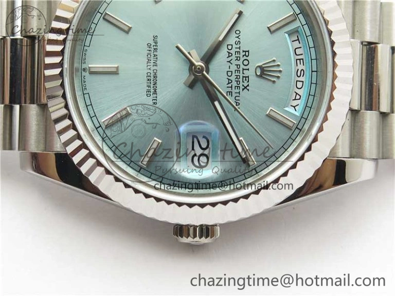 Day-Date 40mm 228239 BP New Dial Version 904 SS Ice Blue Stick Markers Dial on SS President Bracelet A BestValue 2821