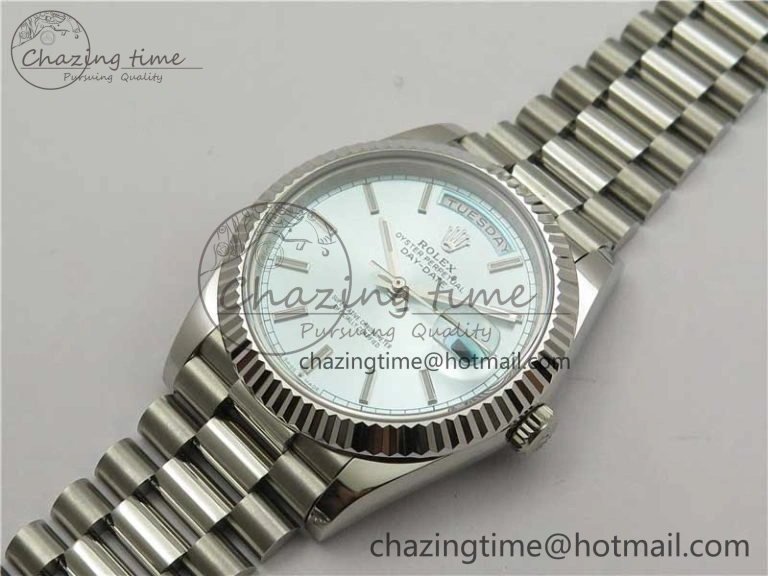 Day-Date 40mm 228239 BP New Dial Version 904 SS Ice Blue Stick Markers Dial on SS President Bracelet A BestValue 2821