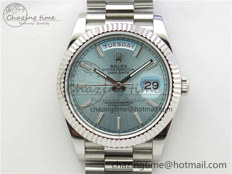 Day-Date 40mm 228239 BP New Dial Version 904 SS Ice Blue Stick Markers Dial on SS President Bracelet A BestValue 2821