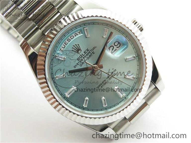 Timeless Day-Date 40mm 228239 BP New Dial Version 904 SS Ice Blue T Crystal Markers Dial on SS President Bracelet A 2822