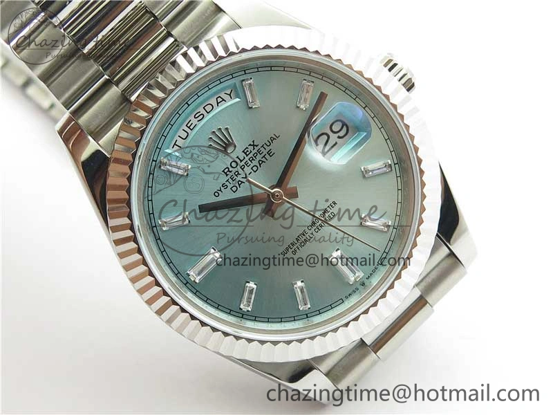 Timeless Day-Date 40mm 228239 BP New Dial Version 904 SS Ice Blue T Crystal Markers Dial on SS President Bracelet A 2822