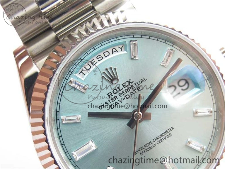 Timeless Day-Date 40mm 228239 BP New Dial Version 904 SS Ice Blue T Crystal Markers Dial on SS President Bracelet A 2822