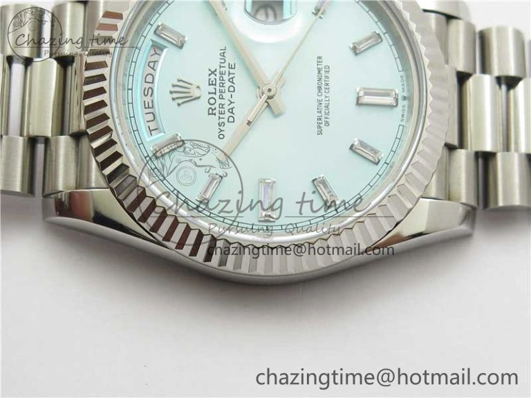 Timeless Day-Date 40mm 228239 BP New Dial Version 904 SS Ice Blue T Crystal Markers Dial on SS President Bracelet A 2822