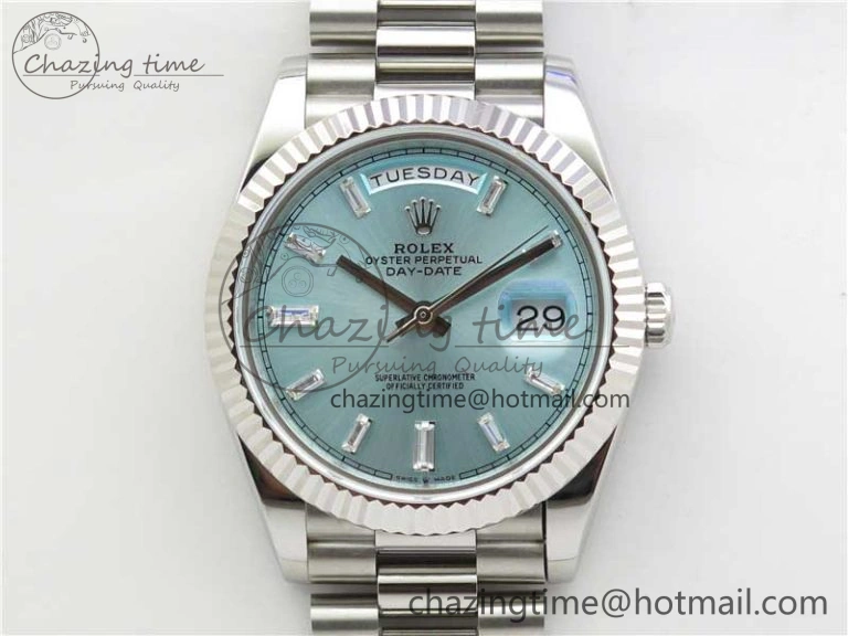 Timeless Day-Date 40mm 228239 BP New Dial Version 904 SS Ice Blue T Crystal Markers Dial on SS President Bracelet A 2822