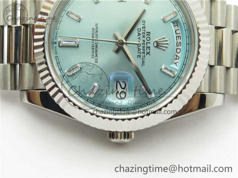 Timeless Day-Date 40mm 228239 BP New Dial Version 904 SS Ice Blue T Crystal Markers Dial on SS President Bracelet A 2822