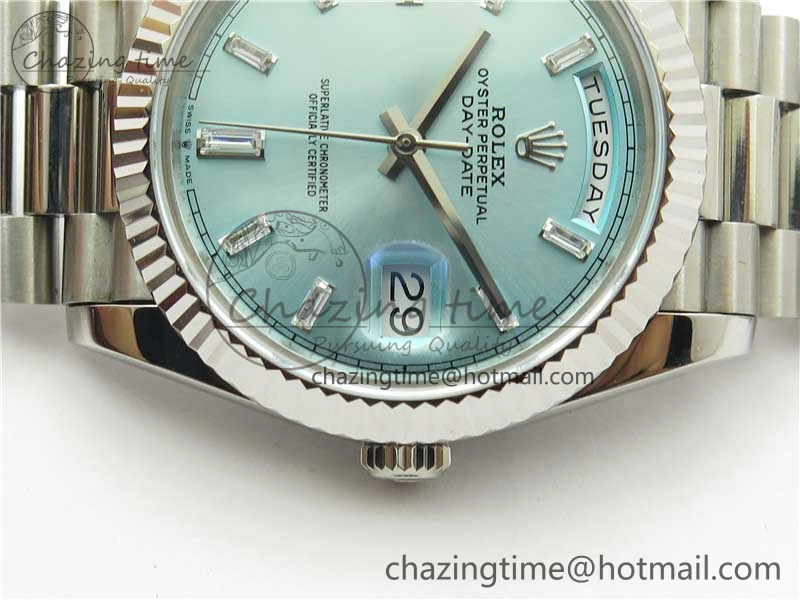 Timeless Day-Date 40mm 228239 BP New Dial Version 904 SS Ice Blue T Crystal Markers Dial on SS President Bracelet A 2822