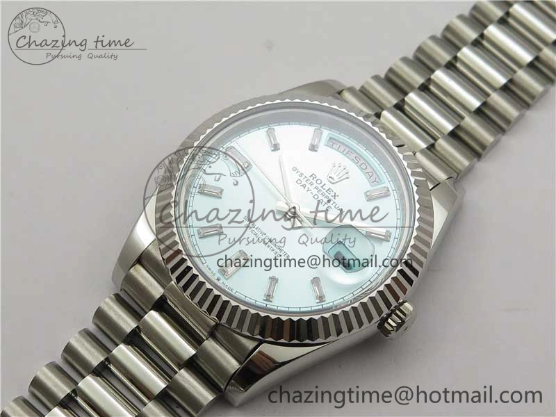 Timeless Day-Date 40mm 228239 BP New Dial Version 904 SS Ice Blue T Crystal Markers Dial on SS President Bracelet A 2822