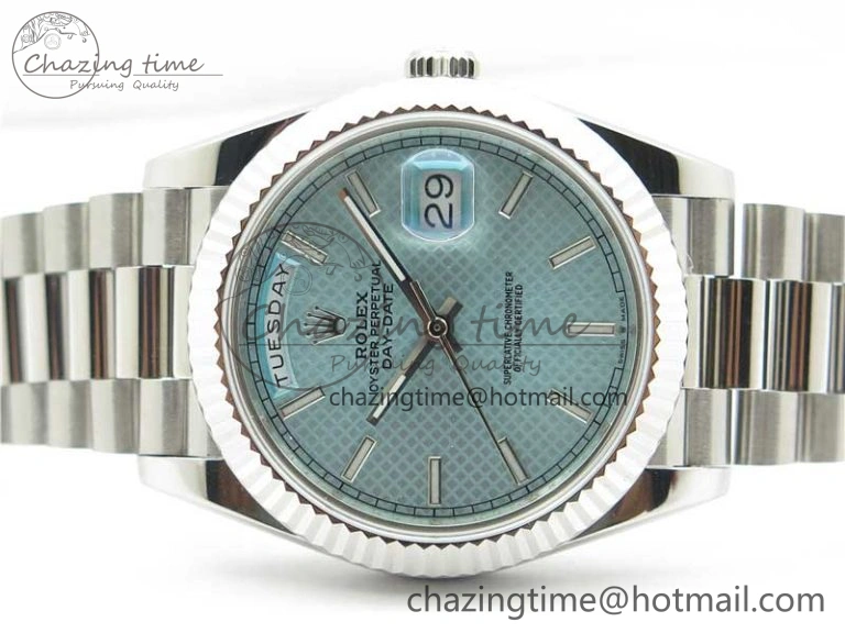 Day-Date 40mm 228239 BP New Dial Version 904 SS Ice Blue Textured Dial on SS President Bracelet A SunProtective 2820