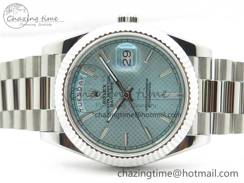 Day-Date 40mm 228239 BP New Dial Version 904 SS Ice Blue Textured Dial on SS President Bracelet A SunProtective 2820