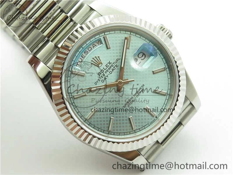 Day-Date 40mm 228239 BP New Dial Version 904 SS Ice Blue Textured Dial on SS President Bracelet A SunProtective 2820