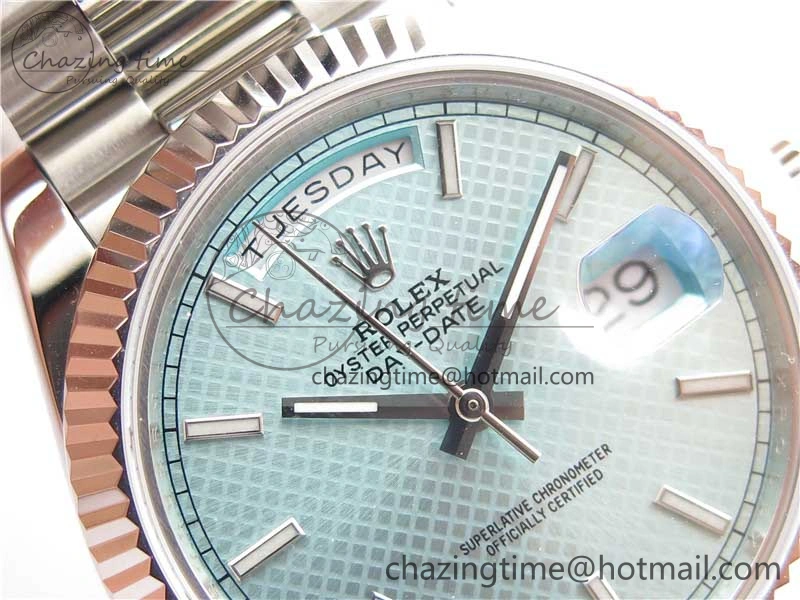 Day-Date 40mm 228239 BP New Dial Version 904 SS Ice Blue Textured Dial on SS President Bracelet A SunProtective 2820