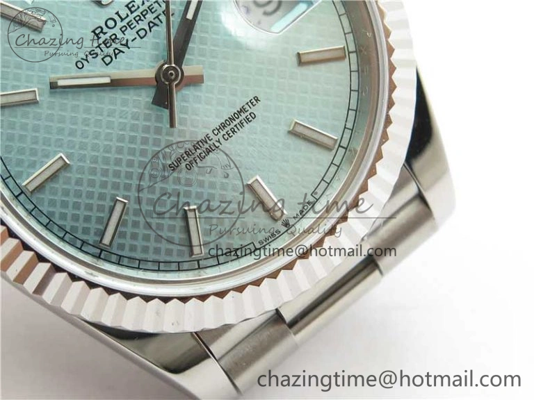 Day-Date 40mm 228239 BP New Dial Version 904 SS Ice Blue Textured Dial on SS President Bracelet A SunProtective 2820