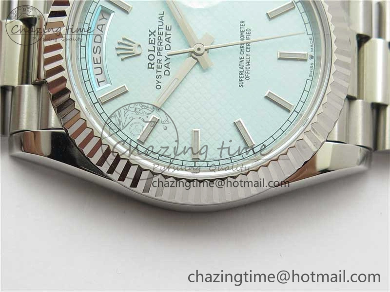 Day-Date 40mm 228239 BP New Dial Version 904 SS Ice Blue Textured Dial on SS President Bracelet A SunProtective 2820