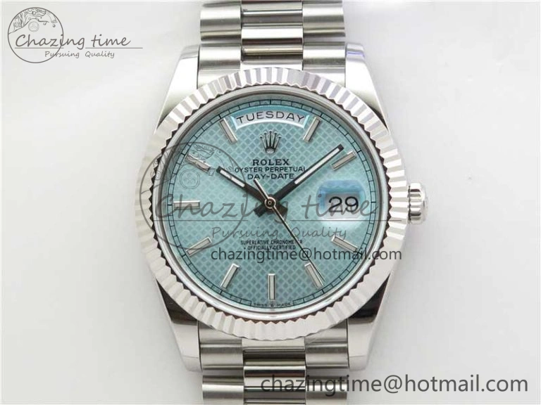 Day-Date 40mm 228239 BP New Dial Version 904 SS Ice Blue Textured Dial on SS President Bracelet A SunProtective 2820