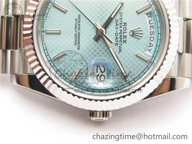 Day-Date 40mm 228239 BP New Dial Version 904 SS Ice Blue Textured Dial on SS President Bracelet A SunProtective 2820