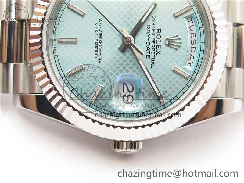 Day-Date 40mm 228239 BP New Dial Version 904 SS Ice Blue Textured Dial on SS President Bracelet A SunProtective 2820