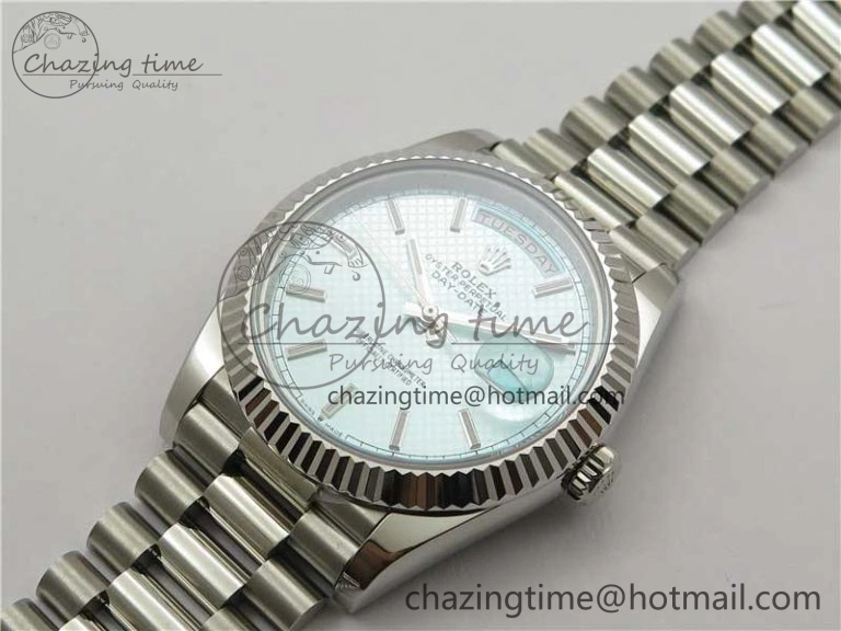Day-Date 40mm 228239 BP New Dial Version 904 SS Ice Blue Textured Dial on SS President Bracelet A SunProtective 2820