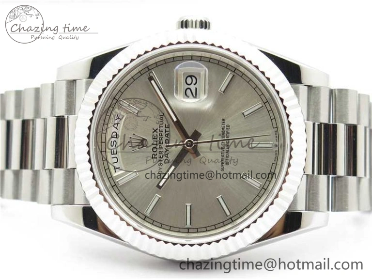SunProtective Day-Date 40mm 228239 BP New Dial Version 904 SS Silver Stick Markers Dial on SS President Bracelet A 2815