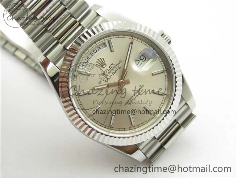 SunProtective Day-Date 40mm 228239 BP New Dial Version 904 SS Silver Stick Markers Dial on SS President Bracelet A 2815