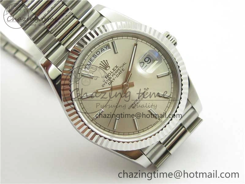 SunProtective Day-Date 40mm 228239 BP New Dial Version 904 SS Silver Stick Markers Dial on SS President Bracelet A 2815