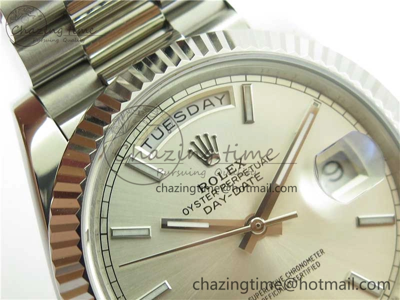 SunProtective Day-Date 40mm 228239 BP New Dial Version 904 SS Silver Stick Markers Dial on SS President Bracelet A 2815