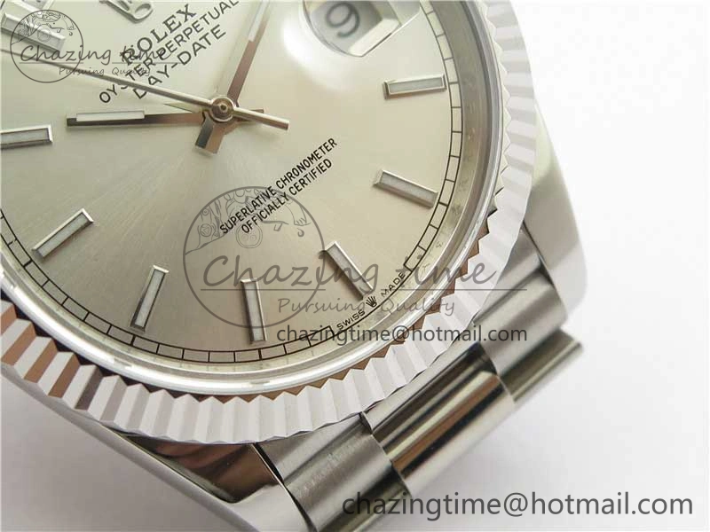 SunProtective Day-Date 40mm 228239 BP New Dial Version 904 SS Silver Stick Markers Dial on SS President Bracelet A 2815