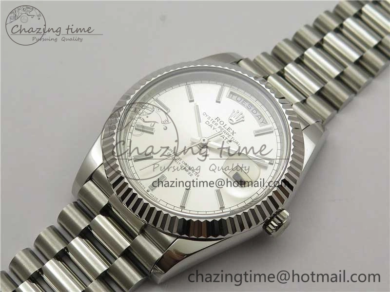 SunProtective Day-Date 40mm 228239 BP New Dial Version 904 SS Silver Stick Markers Dial on SS President Bracelet A 2815