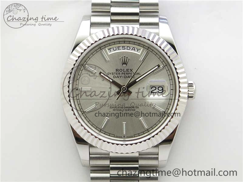 SunProtective Day-Date 40mm 228239 BP New Dial Version 904 SS Silver Stick Markers Dial on SS President Bracelet A 2815
