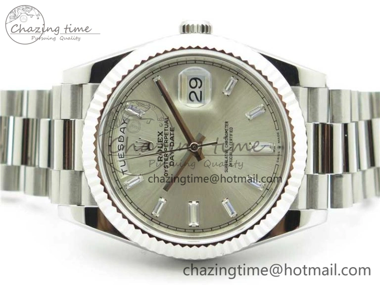 Day-Date 40mm 228239 BP New Dial Version 904 SS Silver T Crystal Markers Dial on SS President Bracelet A Lightweight 2816