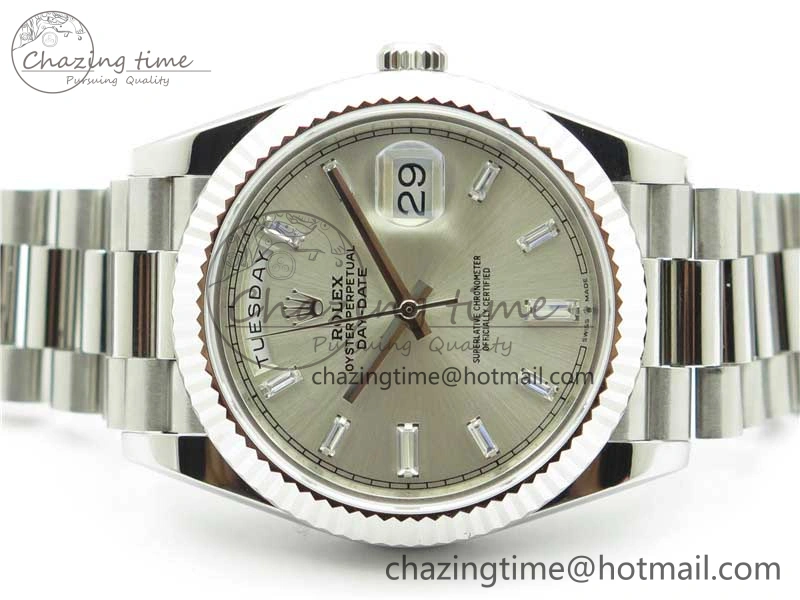 Day-Date 40mm 228239 BP New Dial Version 904 SS Silver T Crystal Markers Dial on SS President Bracelet A Lightweight 2816