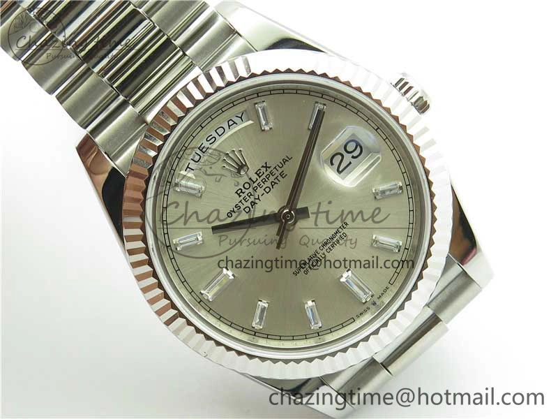 Day-Date 40mm 228239 BP New Dial Version 904 SS Silver T Crystal Markers Dial on SS President Bracelet A Lightweight 2816