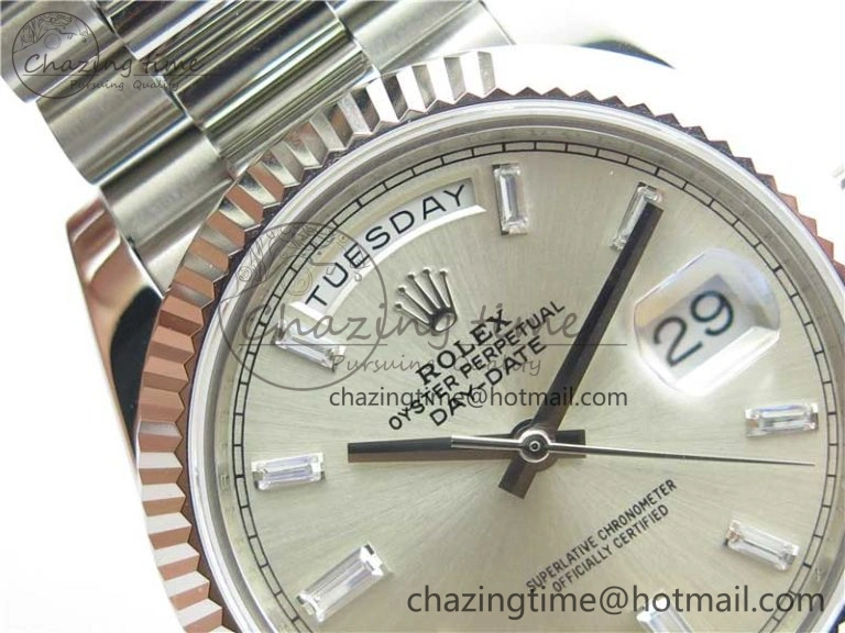 Day-Date 40mm 228239 BP New Dial Version 904 SS Silver T Crystal Markers Dial on SS President Bracelet A Lightweight 2816
