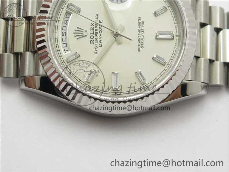Day-Date 40mm 228239 BP New Dial Version 904 SS Silver T Crystal Markers Dial on SS President Bracelet A Lightweight 2816