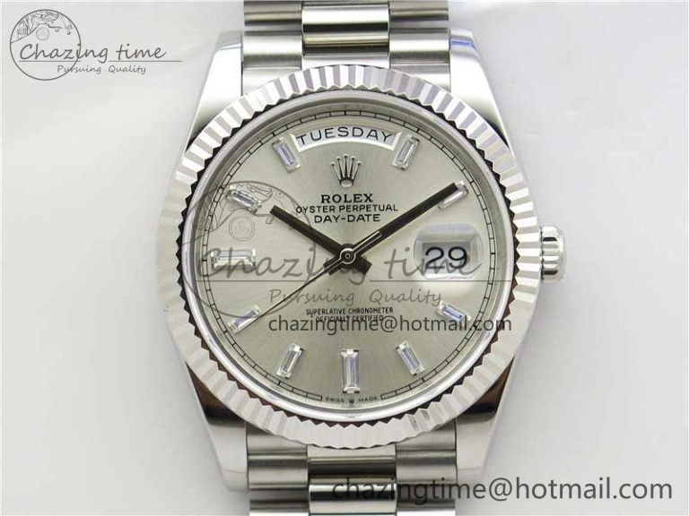 Day-Date 40mm 228239 BP New Dial Version 904 SS Silver T Crystal Markers Dial on SS President Bracelet A Lightweight 2816