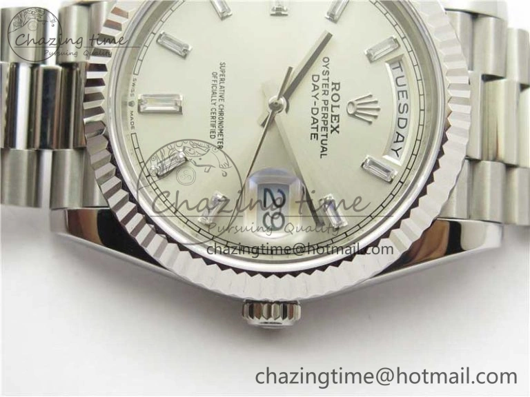 Day-Date 40mm 228239 BP New Dial Version 904 SS Silver T Crystal Markers Dial on SS President Bracelet A Lightweight 2816