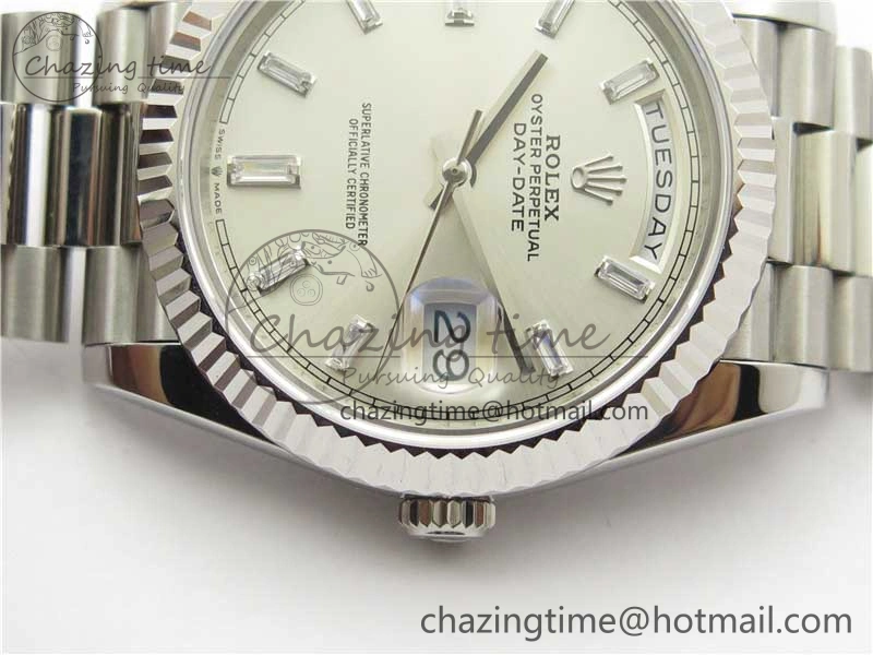 Day-Date 40mm 228239 BP New Dial Version 904 SS Silver T Crystal Markers Dial on SS President Bracelet A Lightweight 2816