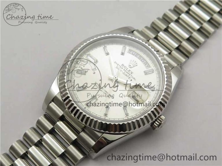 Day-Date 40mm 228239 BP New Dial Version 904 SS Silver T Crystal Markers Dial on SS President Bracelet A Lightweight 2816